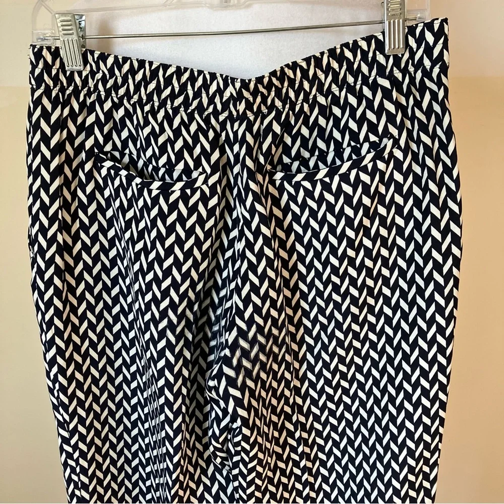 Theory Mitrana Blue & White Chevron Print Silk Trouser Pants size 6